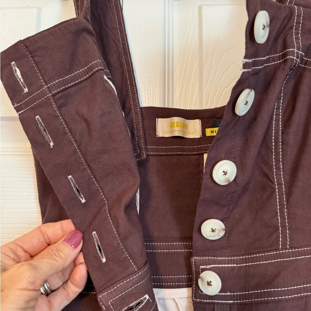 Maeve by Anthropologie Chic Brown Button-Front Bodice Jumpsuit Size 0 Wide Leg - Picture 3 of 14
